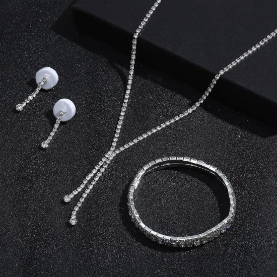 NEWITIN 15-teiliges Silber-Schmuckset für Damen, Abschlussball, Kostüm, Juwelen, Strass-Kristall-Halsketten, Tennis-Armbänder, Ringe, Ohrringe, Brautschmuck, Hochzeit, Schmuck-Sets für Bräute, Brautjungfern NEWITIN 15-teiliges Silber-Schmuckset für Damen, Abschlussball, Kostüm, Juwelen, Strass-Kristall-Halsketten, Tennis-Armbänder, Ringe, Ohrringe, Brautschmuck, Hochzeit, Schmuck-Sets für Bräute, Brautjungfern
