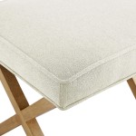 Amazon Basics – Kleine osmanische Fußstütze, quadratischer Mid-Century Modern X-Fußhocker aus Polyester, Leinen, Elfenbeinweiß, 18