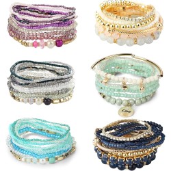 LOYALLOOK 6 Sets böhmische stapelbare Perlenarmbänder für Damen, dehnbar, böhmischer Stil, dehnbar, mehrschichtig, Boho-Armband-Set