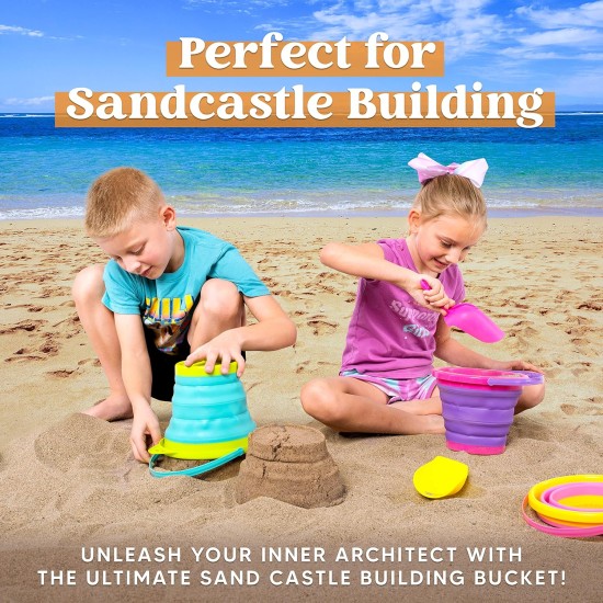 JOYIN Faltbares Strandeimer-Set – 3 Packungen zusammenklappbare Spielzeugeimer mit Schaufeln und Netzrucksack für Kinder, Kleinkinder, Partys, Campingausrüstung, Reisen, Angeln, Wassereimer (Rosa/Lila/Grün) JOYIN Faltbares Strandeimer-Set – 3 Packungen zusammenklappbare Spielzeugeimer mit Schaufeln und Netzrucksack für Kinder, Kleinkinder, Partys, Campingausrüstung, Reisen, Angeln, Wassereimer (Rosa/Lila/Grün)