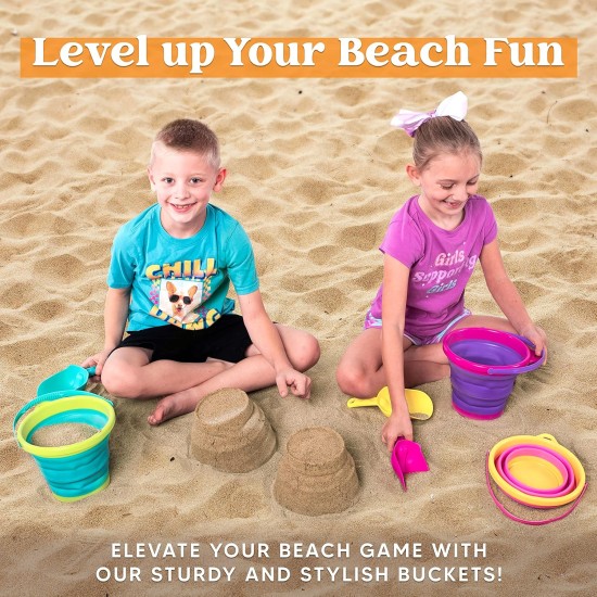 JOYIN Faltbares Strandeimer-Set – 3 Packungen zusammenklappbare Spielzeugeimer mit Schaufeln und Netzrucksack für Kinder, Kleinkinder, Partys, Campingausrüstung, Reisen, Angeln, Wassereimer (Rosa/Lila/Grün) JOYIN Faltbares Strandeimer-Set – 3 Packungen zusammenklappbare Spielzeugeimer mit Schaufeln und Netzrucksack für Kinder, Kleinkinder, Partys, Campingausrüstung, Reisen, Angeln, Wassereimer (Rosa/Lila/Grün)